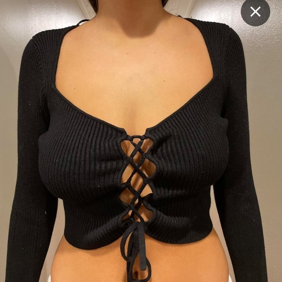 Urban Outfitters Tops - Urban Outfitters Black Lace-Up Crop Top